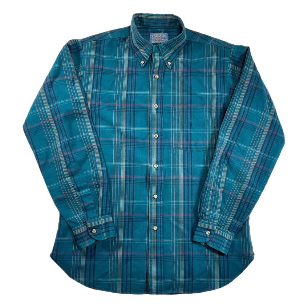 Vintage Sir  Pendleton Wool Fireside Shirt Med. Mens Blue Tartan Plaid 1964-70s